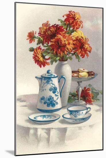 Coffee Pot with Chyrsanthemums-null-Mounted Art Print