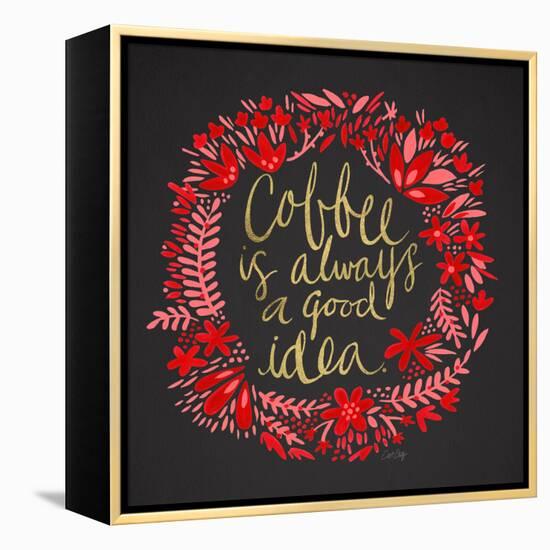 Coffee - Red and Gold on Black-Cat Coquillette-Framed Premier Image Canvas
