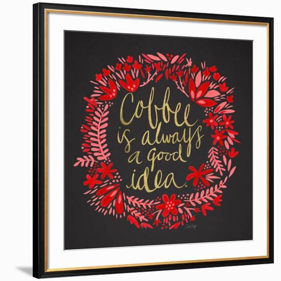 Coffee - Red and Gold on Black-Cat Coquillette-Framed Giclee Print