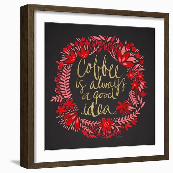 Coffee - Red and Gold on Black-Cat Coquillette-Framed Giclee Print