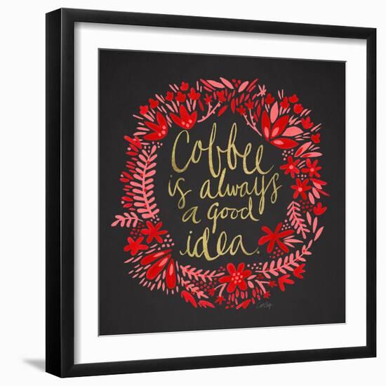 Coffee - Red and Gold on Black-Cat Coquillette-Framed Giclee Print