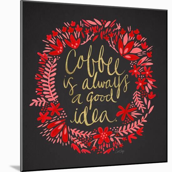 Coffee - Red and Gold on Black-Cat Coquillette-Mounted Giclee Print