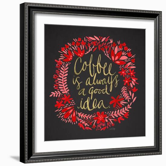 Coffee - Red and Gold on Black-Cat Coquillette-Framed Giclee Print