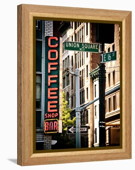 Coffee Shop Bar Sign, Union Square, Manhattan, New York, United States, Vintage Colors-Philippe Hugonnard-Framed Premier Image Canvas