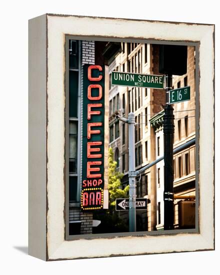 Coffee Shop Bar Sign, Union Square, Manhattan, New York, United States, Vintage Colors-Philippe Hugonnard-Framed Premier Image Canvas