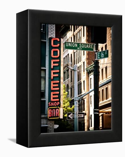 Coffee Shop Bar Sign, Union Square, Manhattan, New York, United States, Vintage Colors-Philippe Hugonnard-Framed Premier Image Canvas