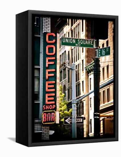 Coffee Shop Bar Sign, Union Square, Manhattan, New York, United States, Vintage Colors-Philippe Hugonnard-Framed Premier Image Canvas