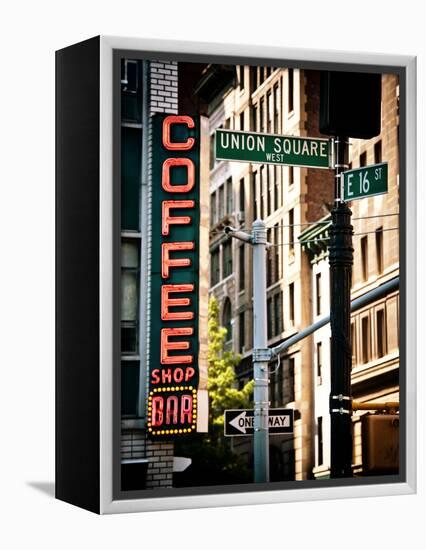 Coffee Shop Bar Sign, Union Square, Manhattan, New York, United States, Vintage Colors-Philippe Hugonnard-Framed Premier Image Canvas