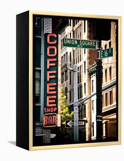 Coffee Shop Bar Sign, Union Square, Manhattan, New York, United States, Vintage Colors-Philippe Hugonnard-Framed Premier Image Canvas