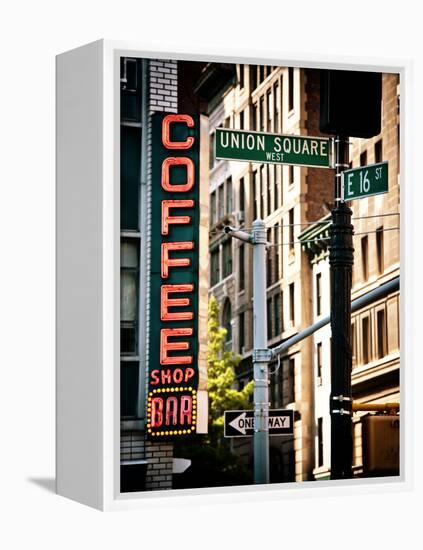 Coffee Shop Bar Sign, Union Square, Manhattan, New York, United States, Vintage Colors-Philippe Hugonnard-Framed Premier Image Canvas