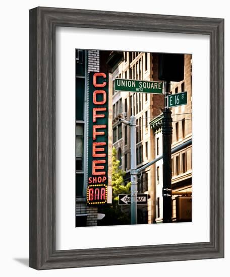 Coffee Shop Bar Sign, Union Square, Manhattan, New York, United States, Vintage Colors-Philippe Hugonnard-Framed Photographic Print