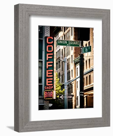 Coffee Shop Bar Sign, Union Square, Manhattan, New York, United States, Vintage Colors-Philippe Hugonnard-Framed Photographic Print