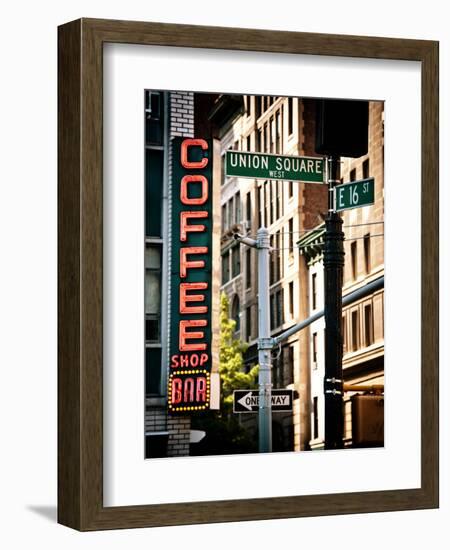 Coffee Shop Bar Sign, Union Square, Manhattan, New York, United States, Vintage Colors-Philippe Hugonnard-Framed Photographic Print