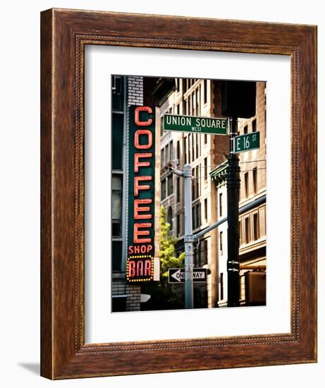 Coffee Shop Bar Sign, Union Square, Manhattan, New York, United States, Vintage Colors-Philippe Hugonnard-Framed Photographic Print