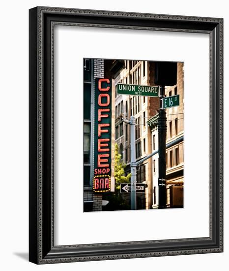 Coffee Shop Bar Sign, Union Square, Manhattan, New York, United States, Vintage Colors-Philippe Hugonnard-Framed Photographic Print