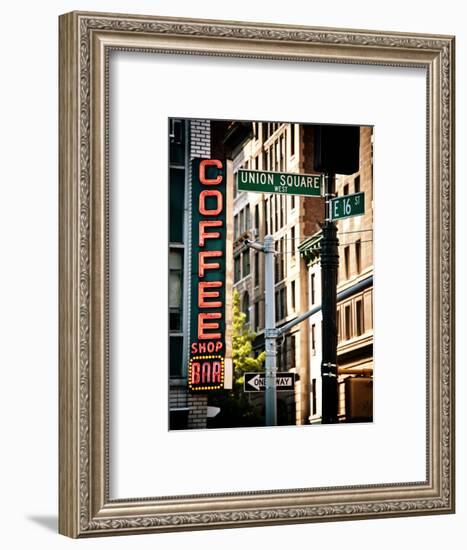 Coffee Shop Bar Sign, Union Square, Manhattan, New York, United States, Vintage Colors-Philippe Hugonnard-Framed Photographic Print