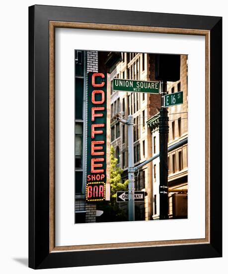 Coffee Shop Bar Sign, Union Square, Manhattan, New York, United States, Vintage Colors-Philippe Hugonnard-Framed Photographic Print