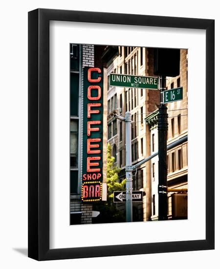 Coffee Shop Bar Sign, Union Square, Manhattan, New York, United States, Vintage Colors-Philippe Hugonnard-Framed Photographic Print