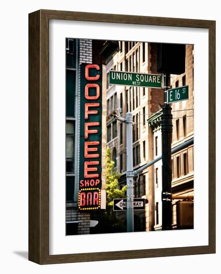 Coffee Shop Bar Sign, Union Square, Manhattan, New York, United States, Vintage Colors-Philippe Hugonnard-Framed Photographic Print