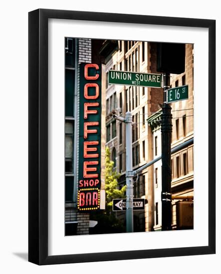 Coffee Shop Bar Sign, Union Square, Manhattan, New York, United States, Vintage Colors-Philippe Hugonnard-Framed Photographic Print