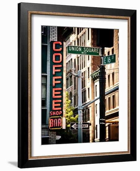 Coffee Shop Bar Sign, Union Square, Manhattan, New York, United States, Vintage Colors-Philippe Hugonnard-Framed Photographic Print