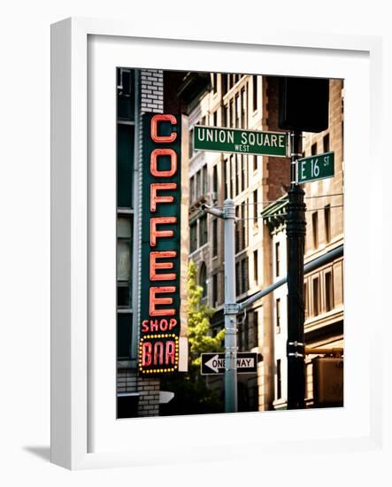 Coffee Shop Bar Sign, Union Square, Manhattan, New York, United States, Vintage Colors-Philippe Hugonnard-Framed Photographic Print