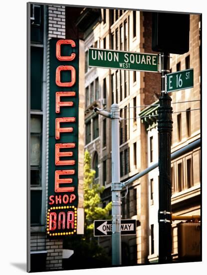 Coffee Shop Bar Sign, Union Square, Manhattan, New York, United States, Vintage Colors-Philippe Hugonnard-Mounted Photographic Print