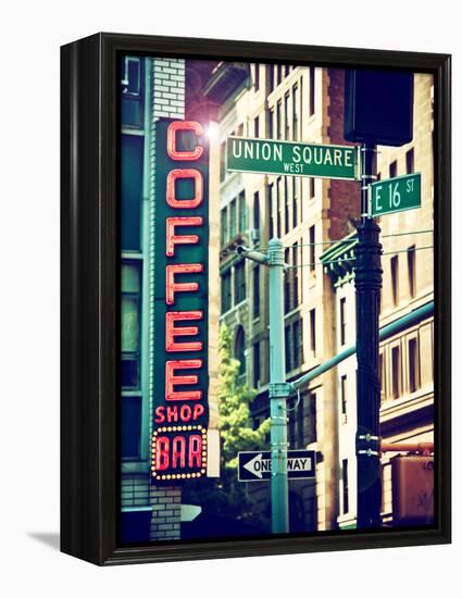 Coffee Shop Bar Sign, Union Square, Manhattan, New York, United States-Philippe Hugonnard-Framed Premier Image Canvas