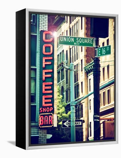 Coffee Shop Bar Sign, Union Square, Manhattan, New York, United States-Philippe Hugonnard-Framed Premier Image Canvas