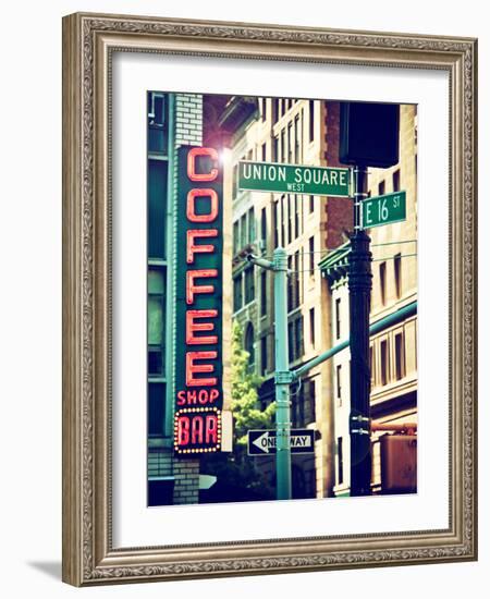 Coffee Shop Bar Sign, Union Square, Manhattan, New York, United States-Philippe Hugonnard-Framed Photographic Print