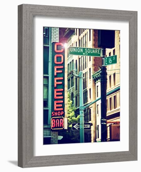 Coffee Shop Bar Sign, Union Square, Manhattan, New York, United States-Philippe Hugonnard-Framed Photographic Print