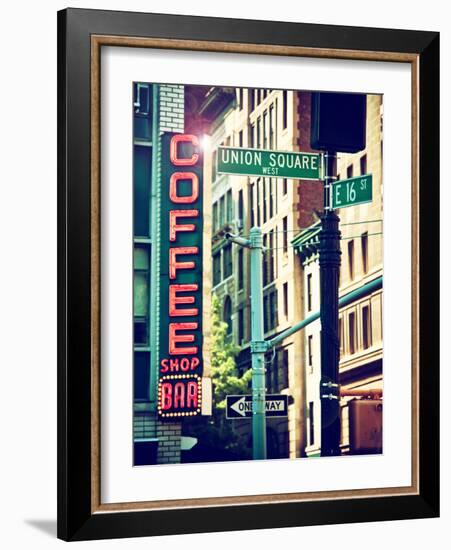 Coffee Shop Bar Sign, Union Square, Manhattan, New York, United States-Philippe Hugonnard-Framed Photographic Print