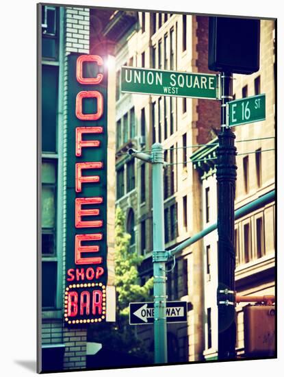 Coffee Shop Bar Sign, Union Square, Manhattan, New York, United States-Philippe Hugonnard-Mounted Photographic Print