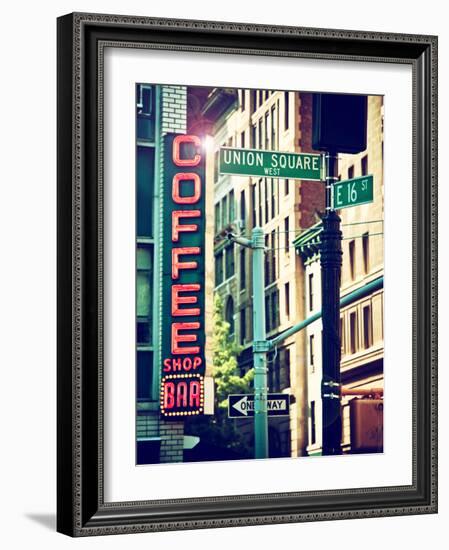 Coffee Shop Bar Sign, Union Square, Manhattan, New York, United States-Philippe Hugonnard-Framed Photographic Print