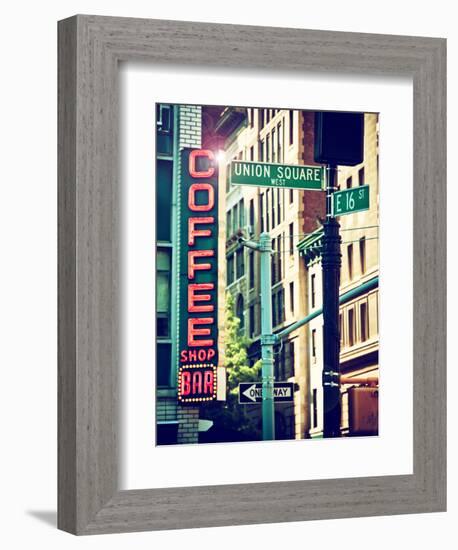 Coffee Shop Bar Sign, Union Square, Manhattan, New York, United States-Philippe Hugonnard-Framed Photographic Print