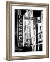 Coffee Shop Bar Sign, Union Square, Manhattan, New York, US, Old Black and White Photography-Philippe Hugonnard-Framed Photographic Print