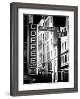Coffee Shop Bar Sign, Union Square, Manhattan, New York, US, Old Black and White Photography-Philippe Hugonnard-Framed Photographic Print