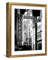 Coffee Shop Bar Sign, Union Square, Manhattan, New York, US, Old Black and White Photography-Philippe Hugonnard-Framed Photographic Print
