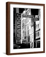 Coffee Shop Bar Sign, Union Square, Manhattan, New York, US, Old Black and White Photography-Philippe Hugonnard-Framed Photographic Print