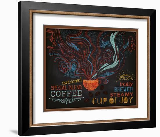 Coffee Shop Blackboard Ad-null-Framed Art Print
