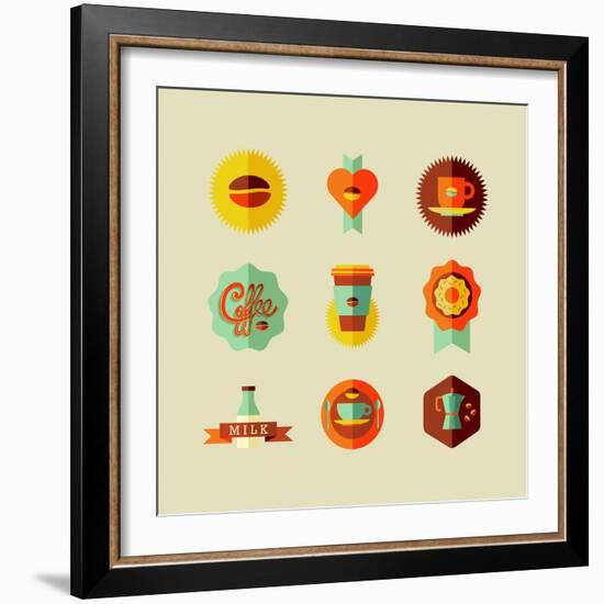 Coffee Shop Icons-cienpies-Framed Art Print