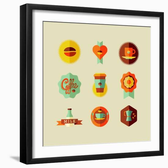 Coffee Shop Icons-cienpies-Framed Art Print