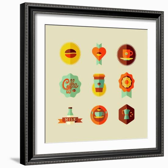 Coffee Shop Icons-cienpies-Framed Art Print