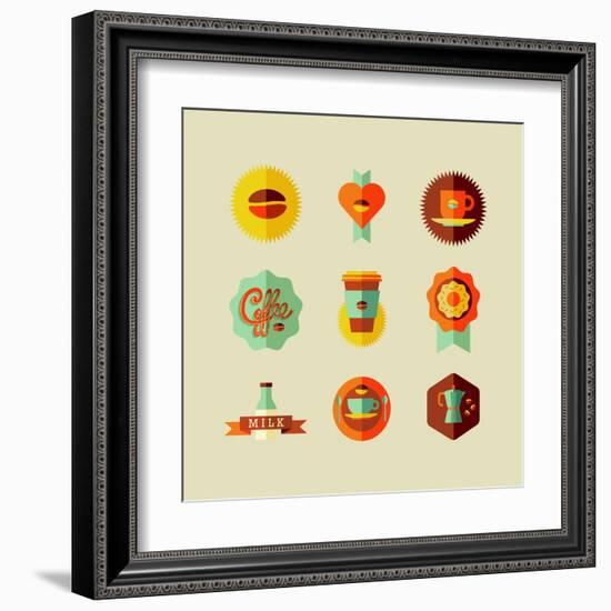 Coffee Shop Icons-cienpies-Framed Art Print