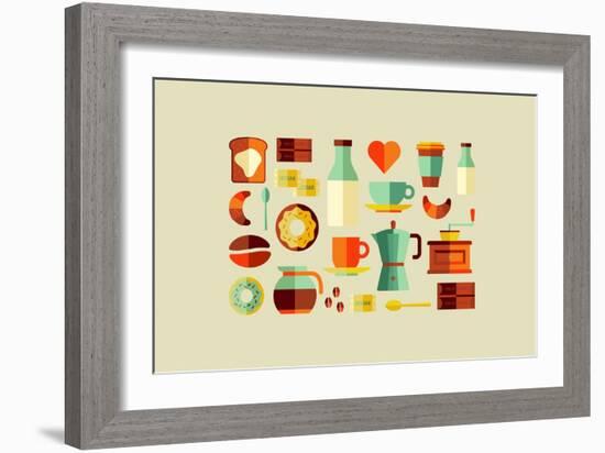 Coffee Shop Icons-cienpies-Framed Art Print