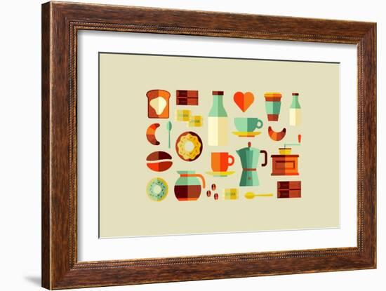 Coffee Shop Icons-cienpies-Framed Art Print