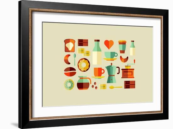 Coffee Shop Icons-cienpies-Framed Art Print