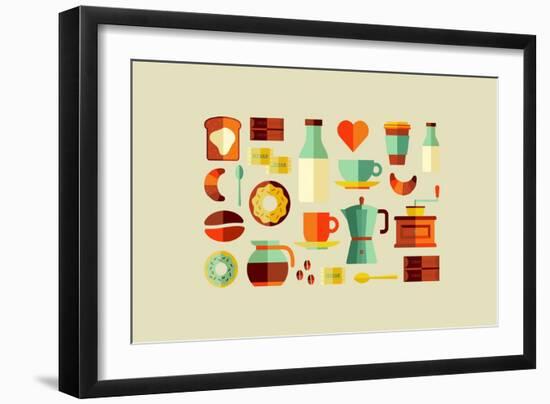 Coffee Shop Icons-cienpies-Framed Art Print