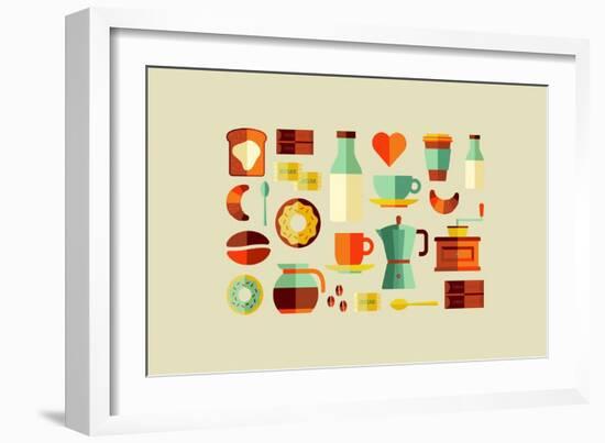 Coffee Shop Icons-cienpies-Framed Art Print