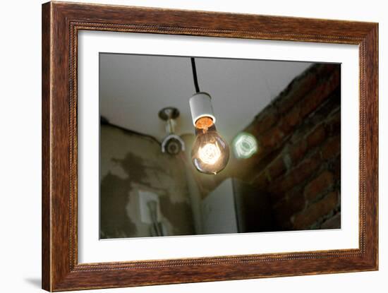 Coffee Shop Light Fixture West Village NYC-null-Framed Photo